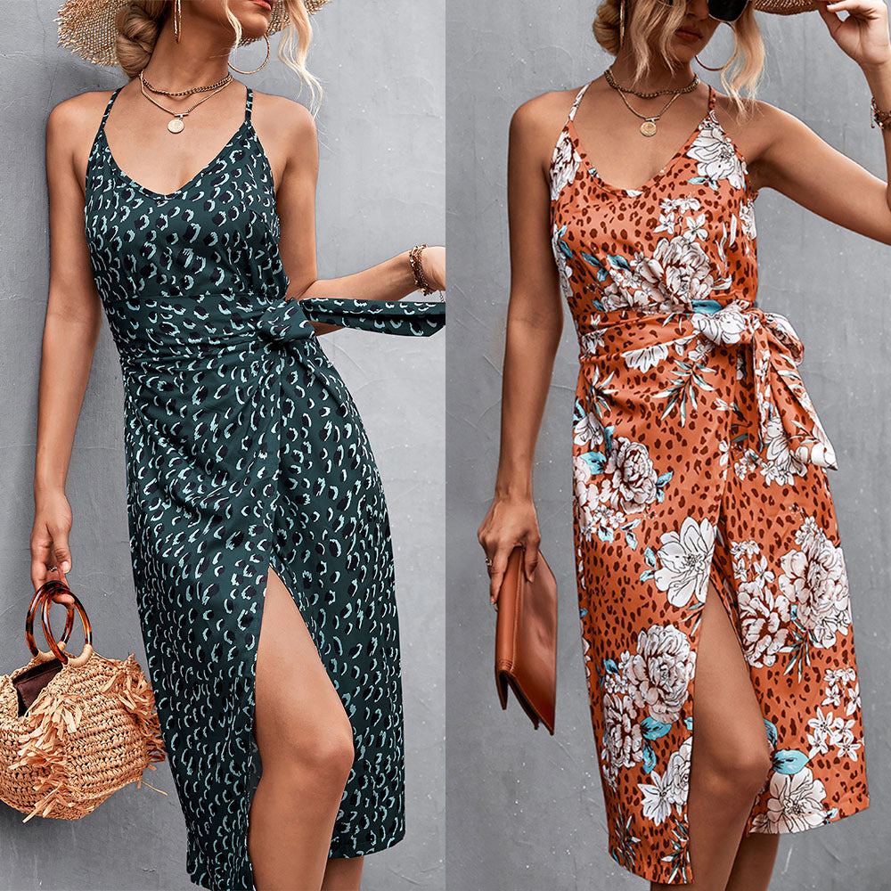 Damen Wickelkleid mit floralem Muster und eleganter Schlitzgestaltung EB