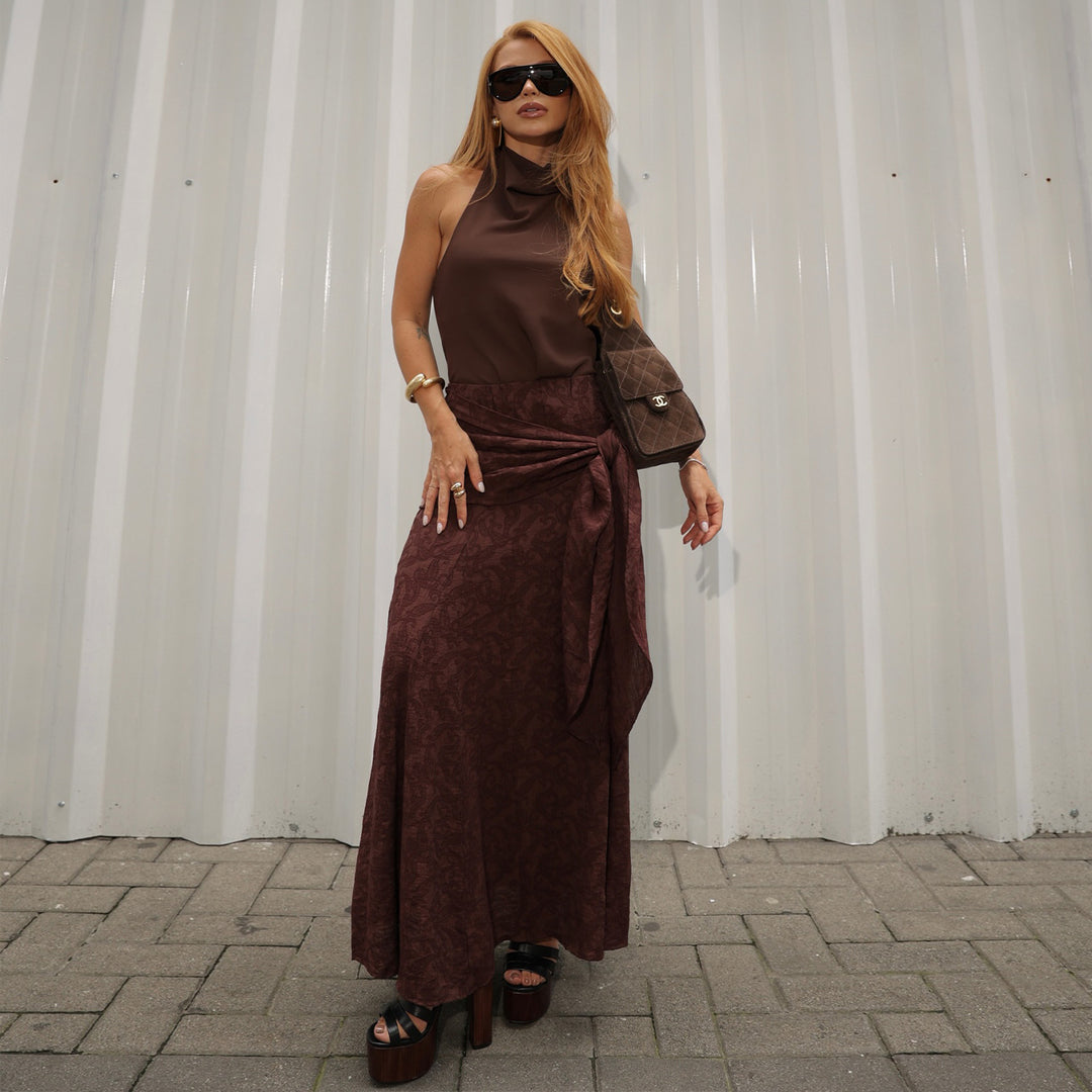 Damen Maxirock mit raffiniertem Wickeldesign und floralen Akzenten EB