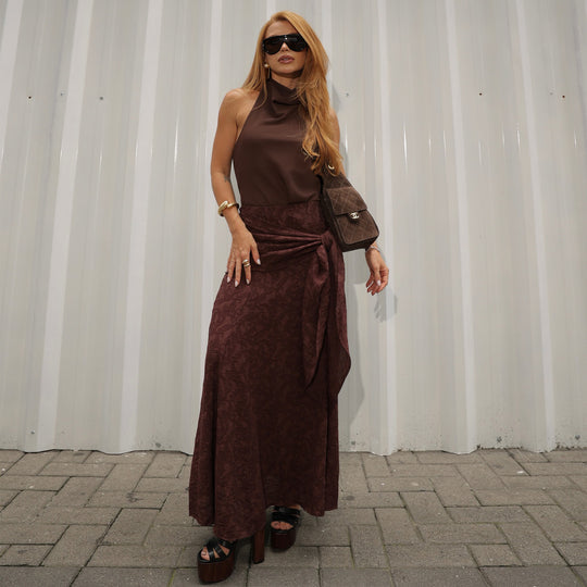 Damen Maxirock mit raffiniertem Wickeldesign und floralen Akzenten EB