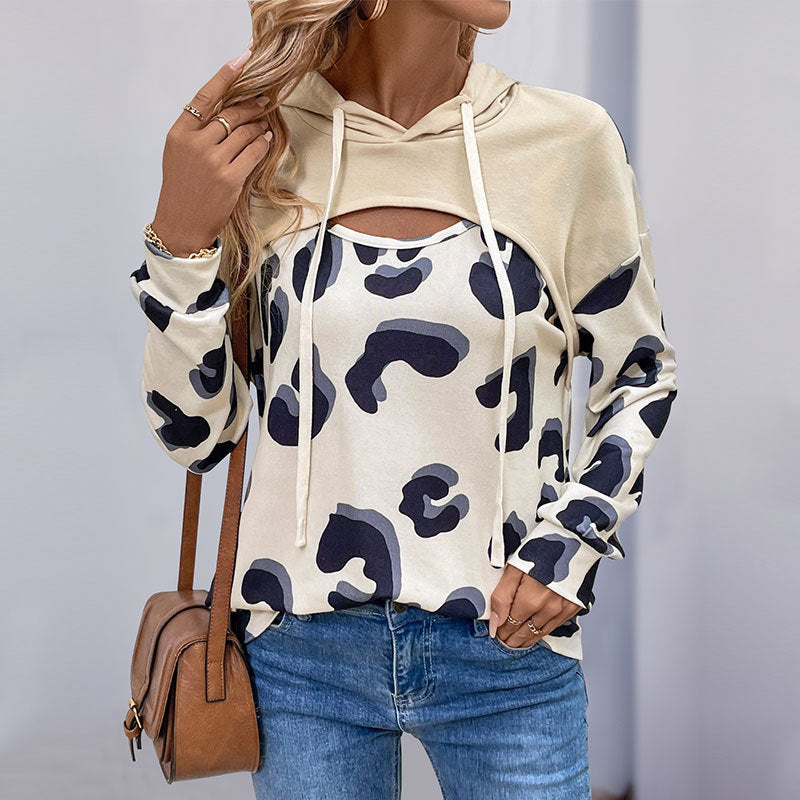 Damen lässiges Sweatshirt mit animalischem Muster und innovativem Cut-Out-Design EB