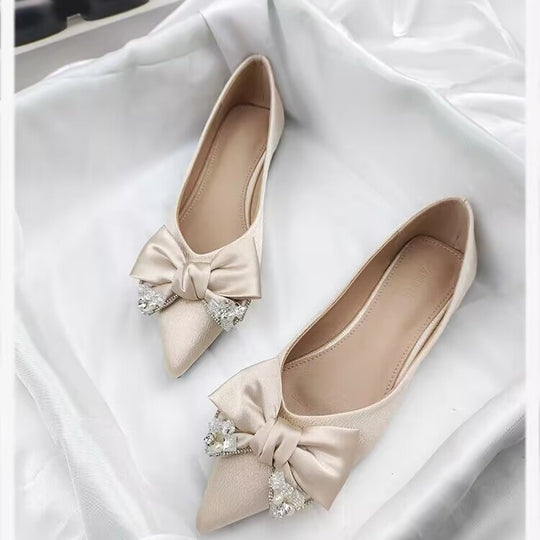 Damen elegante Ballerinas mit funkelndem Schleifendekor EB