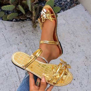 Damen elegante Riemchen-Sandalen mit kunstvollen Schmetterlings-Applikationen EB