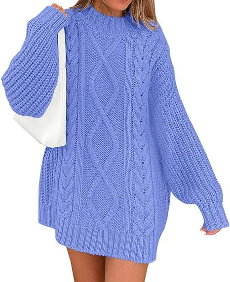 Damen Grobstrick Pulloverkleid mit asymmetrischem Saum und Zopfdesign EB