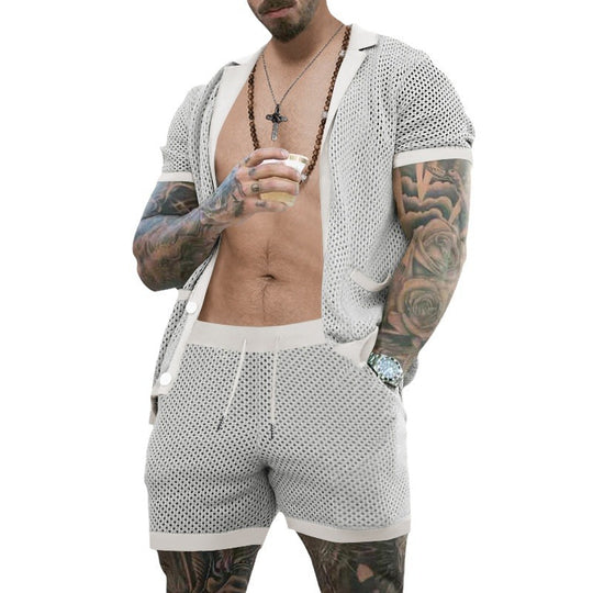 Herren atmungsaktives Künstler-Shorts-Set mit strukturiertem Design EB