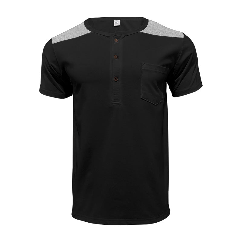 Herren Kurzarm-Henley-Shirt mit kontrastierenden Schulterdetails und praktischer Brusttasche EB