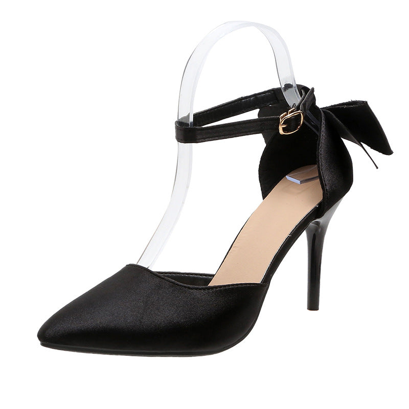 Damen Satin High Heels mit transparentem Riemen und Schleifenapplikation EB
