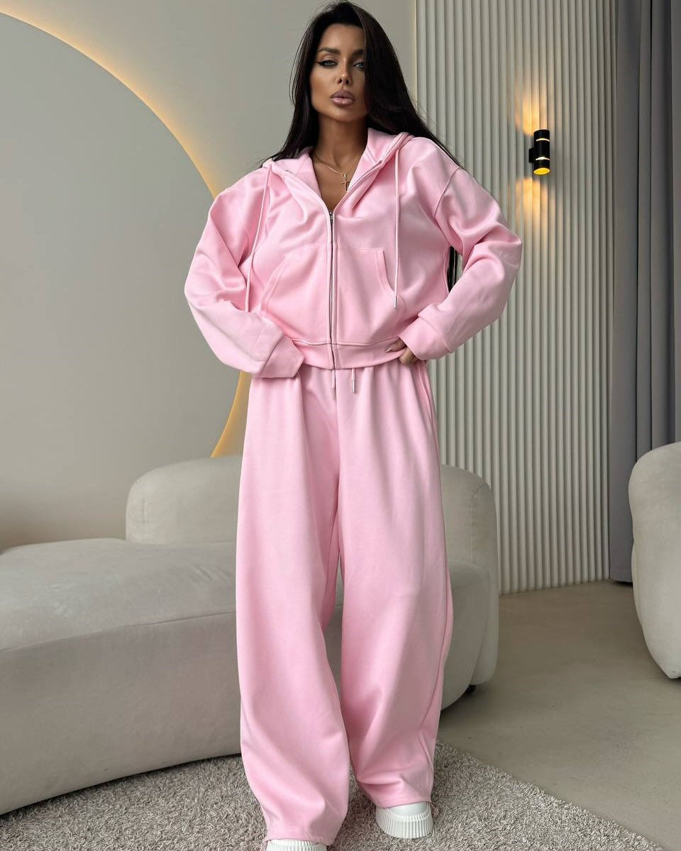 Damen nan weite Highwaist-Loungehose aus Sweatstoff mit Kordelzug und Eingrifftaschen EB