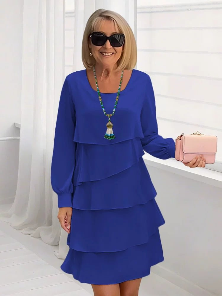 Damen Lagenkleid mit fließendem Design und langen Ärmeln EB