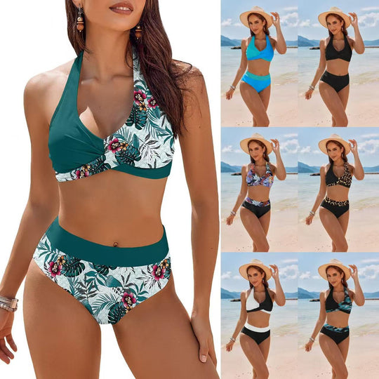 Damen Hochgeschnittener Bikini mit floralem Design EB