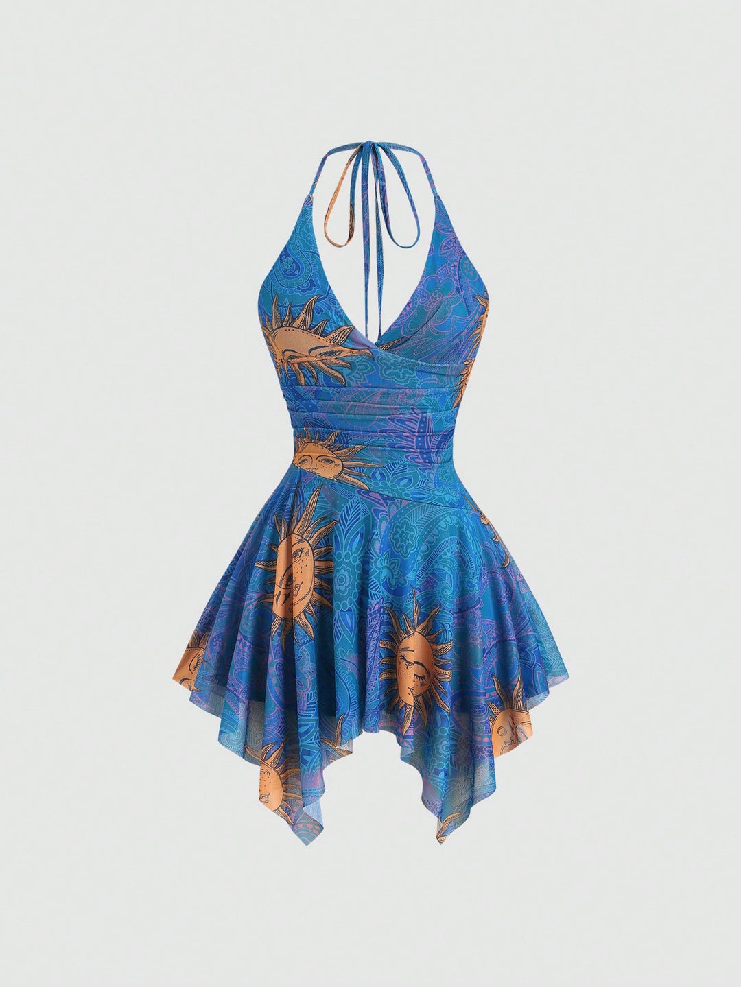 Damen lässiges Strandkleid mit asymmetrischem Saum und raffiniertem Druck EB