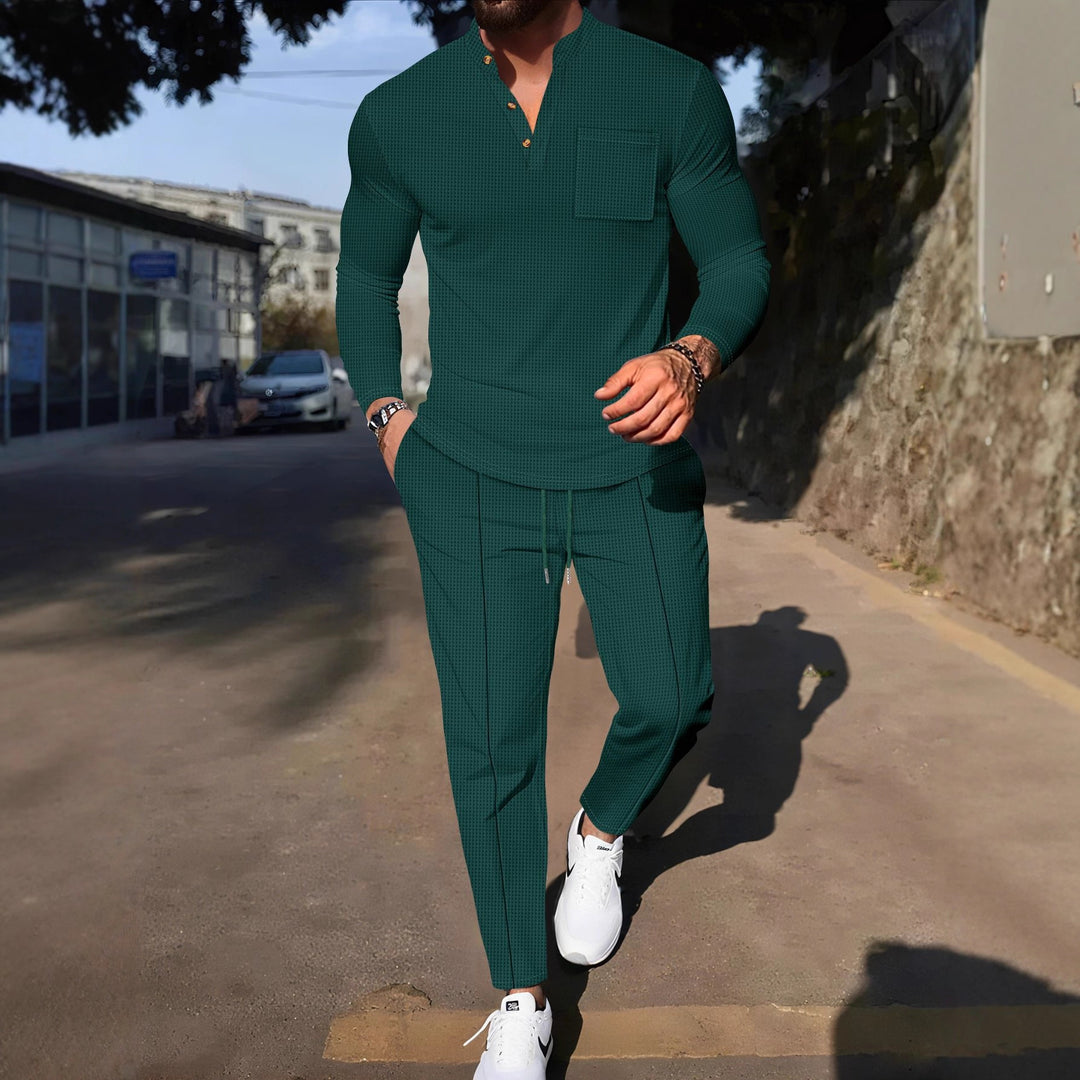 Herren lässiges Langarm-Set mit Knopfdetails und praktischen Taschen EB
