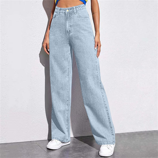 Damen nan hochgeschnittene weite Denim-Hose mit extra weitem Bein und taillierendem Bund EB