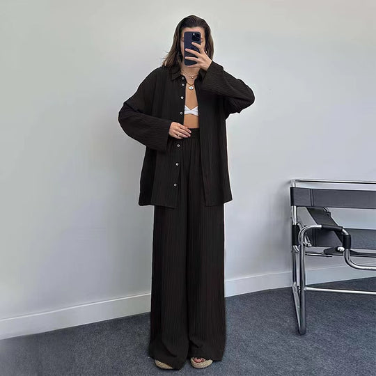 Damen lässiges Übergrößen-Hemd und lockere Hose Set EB
