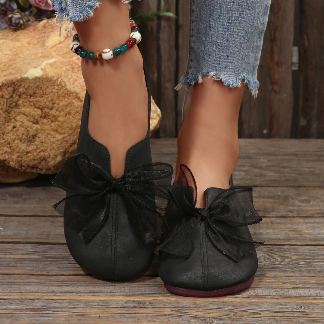 Damen elegante Ballerinas mit grosser Schleifenapplikation und weichem Innenfutter EB