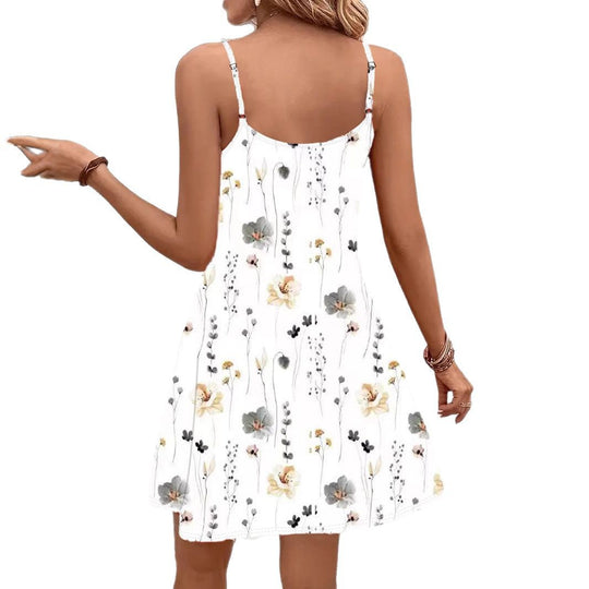 Damen lässiges Blumenkleid mit Spaghettiträgern und voluminösem Schnitt EB