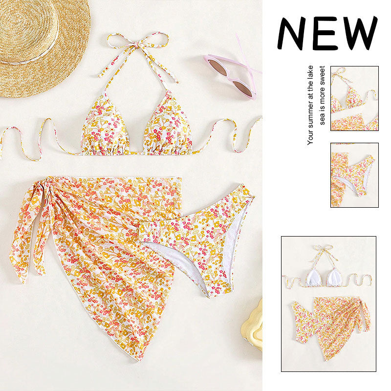 Damen Triangel-Bikini-Set mit floralem Wickeltuch EB
