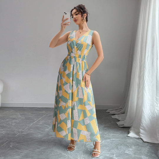 Damen Maxikleid mit geometrischem Design und tailliertem Schnitt EB
