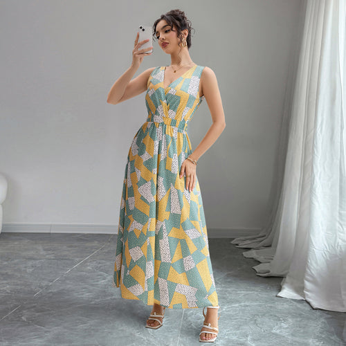 Damen Maxikleid mit geometrischem Design und tailliertem Schnitt EB