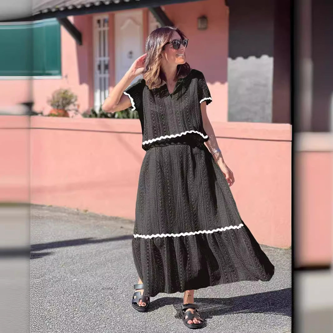 Damen Maxikleid mit voluminösem Rock und eleganter Rüsche EB