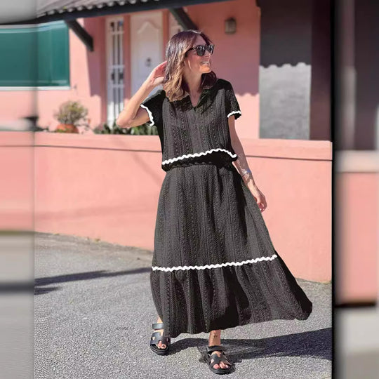 Damen Maxikleid mit voluminösem Rock und eleganter Rüsche EB