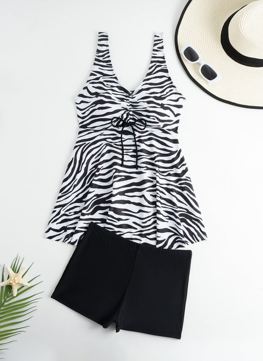 Damen Tankini-Set mit modischem Volant und grafischem Pfauenmuster EB