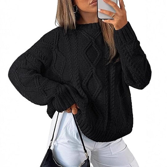 Damen Oversize-Zopfmuster-Pullover aus grobem Strick EB