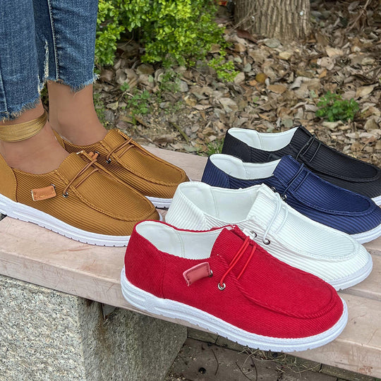 Damen nan lässige Slip-On Sneaker-Halbschuhe mit geripptem Textilobermaterial und elastischer Schnürung EB