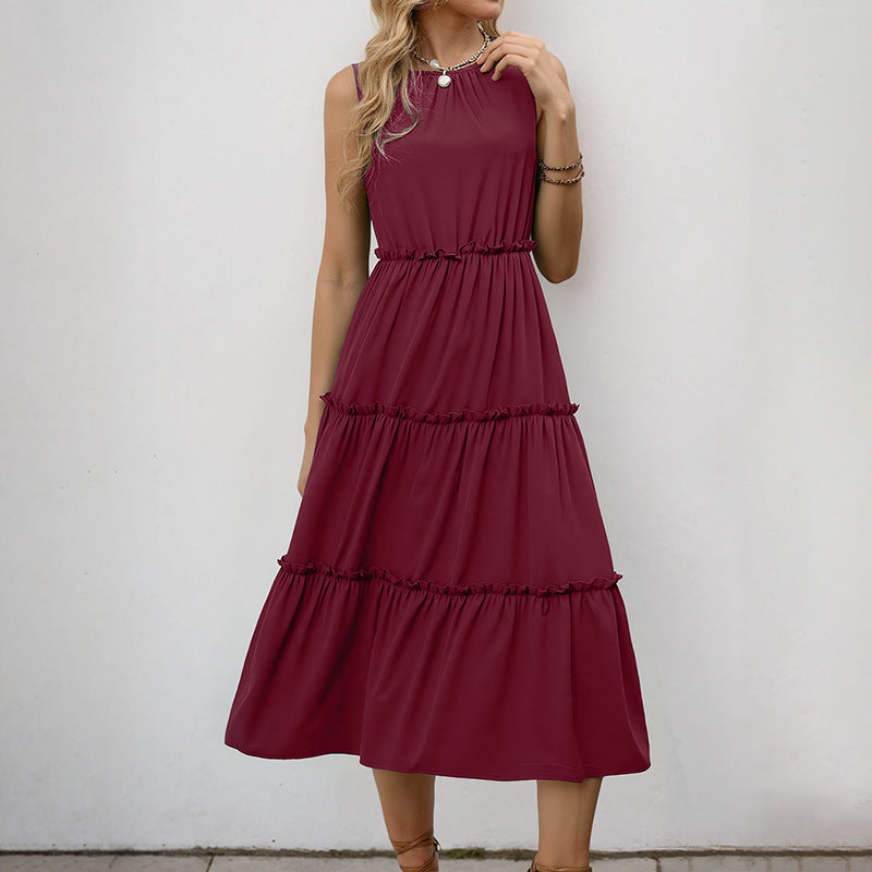 Damen Midikleid mit voluminösen Rüschendetails und Elastikbund EB