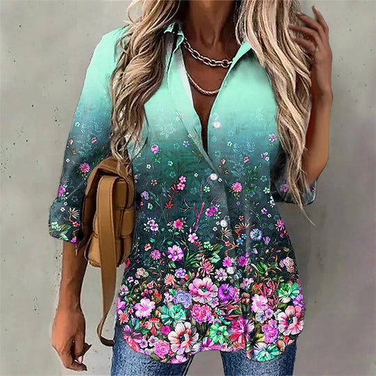 Damen Bluse mit floralem Design und Farbverlauf EB