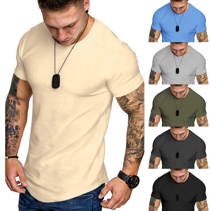 Herren nan figurbetontes Rundhalsshirt mit athletischem Schnitt elastischem Baumwoll-Elasthan-Mix und abgerundetem Saum EB
