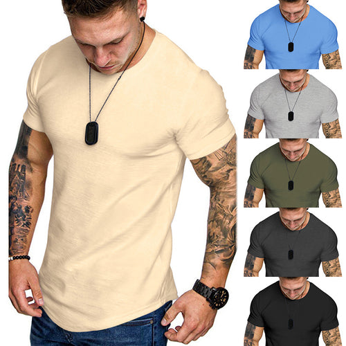 Herren nan figurbetontes Rundhalsshirt mit athletischem Schnitt elastischem Baumwoll-Elasthan-Mix und abgerundetem Saum EB