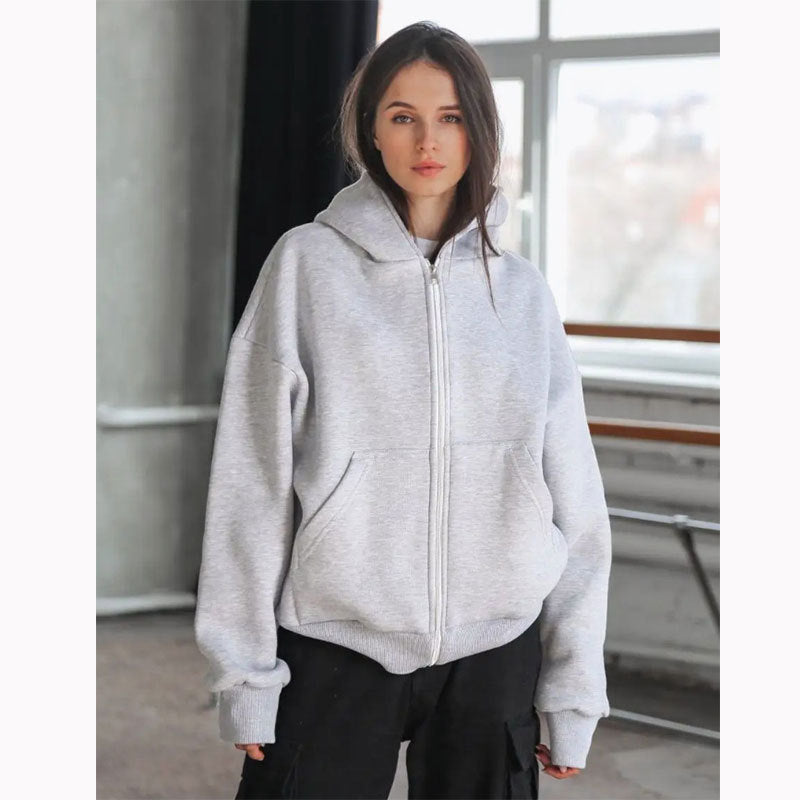 Damen nan extraweit geschnittener Zip-Hoodie mit verstärkter Kapuze, flachen Nähten und weichem Fleece-Innenfutter EB