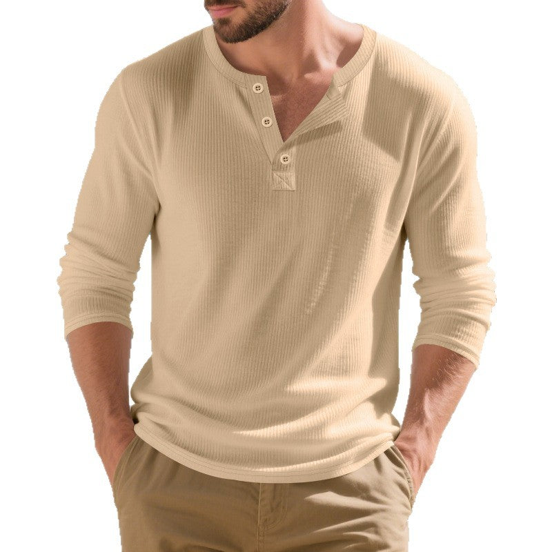 Herren nan lässiges Thermo Langarmshirt mit Strukturstrick und Knopfleiste EB