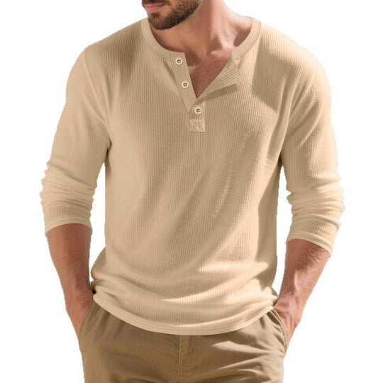 Herren nan lässiges Thermo Langarmshirt mit Strukturstrick und Knopfleiste EB