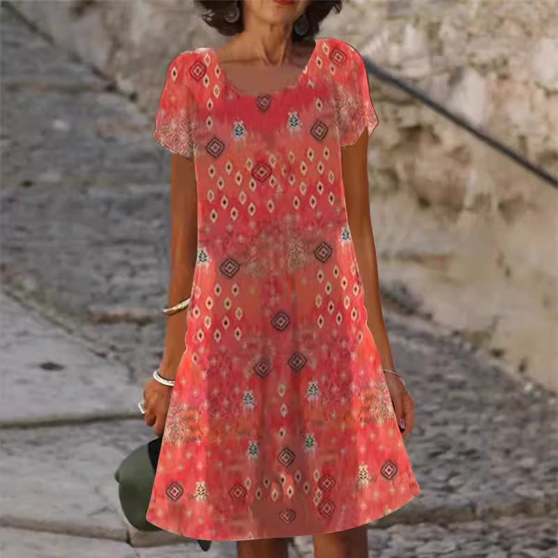 Damen lässiges Sommerkleid mit modernen Mustern und femininem Schnitt EB