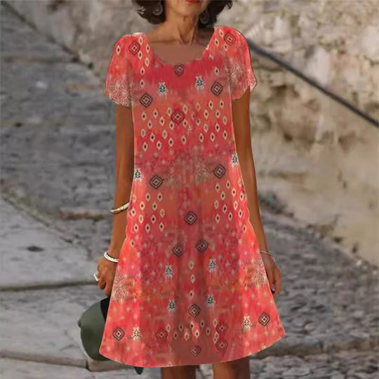 Damen lässiges Sommerkleid mit modernen Mustern und femininem Schnitt EB