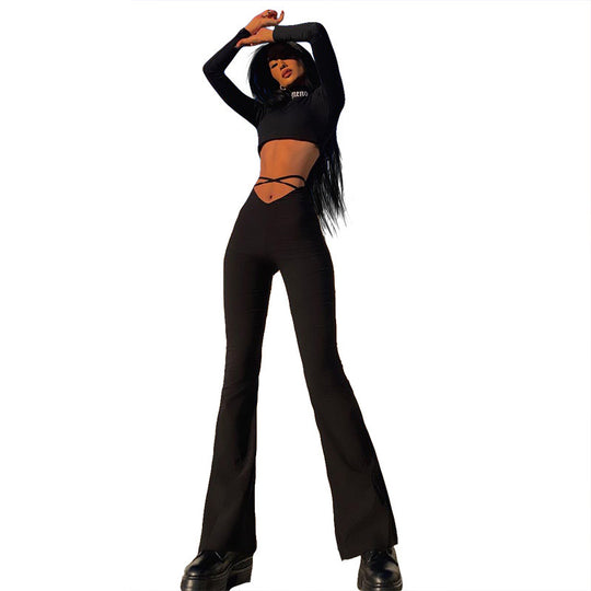 Damen Figurbetonter Jumpsuit mit seitlichem Schlitz und langem Bein EB