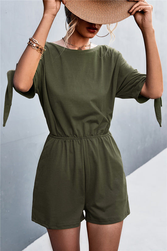 Damen Jumpsuit mit luftiger Passform und modischen Ärmelbändern EB