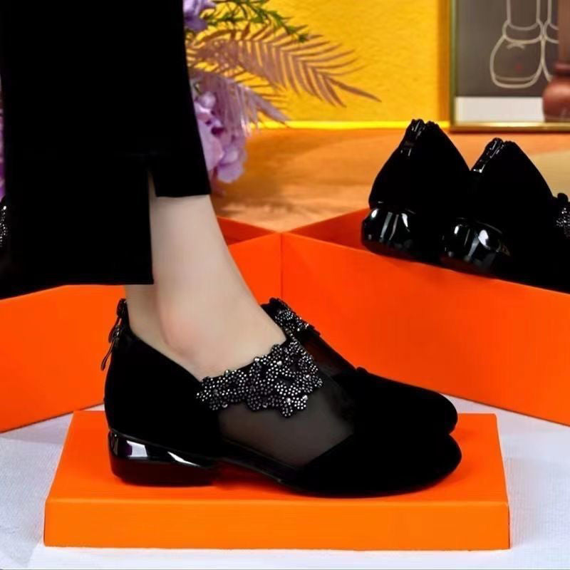 Damen elegante Ballerinas mit transparenten Einsätzen und verzierten Details EB