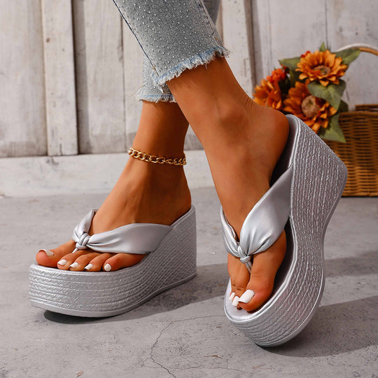 Damen Wedge-Pantoletten mit elegantem Knotted-Riemendesign und komfortabler Sohle EB