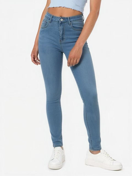 Damen nan hochgeschnittene Skinny-Jeans mit figurformendem Stretch und knöchellanger Passform EB