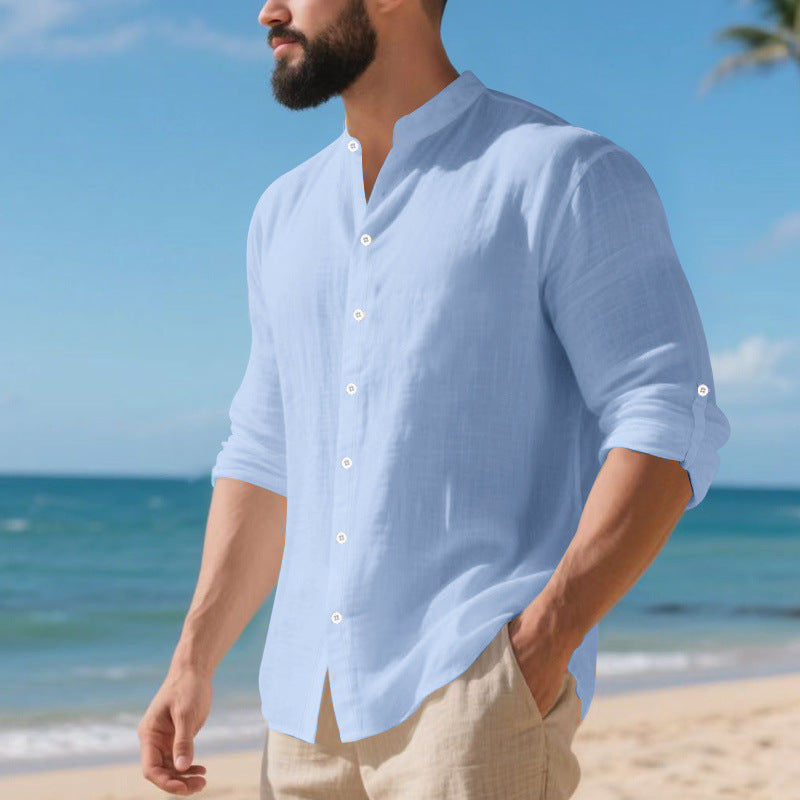 Herren lässiges Langarmhemd mit modernen Knopfdetails und strukturierter Oberfläche EB