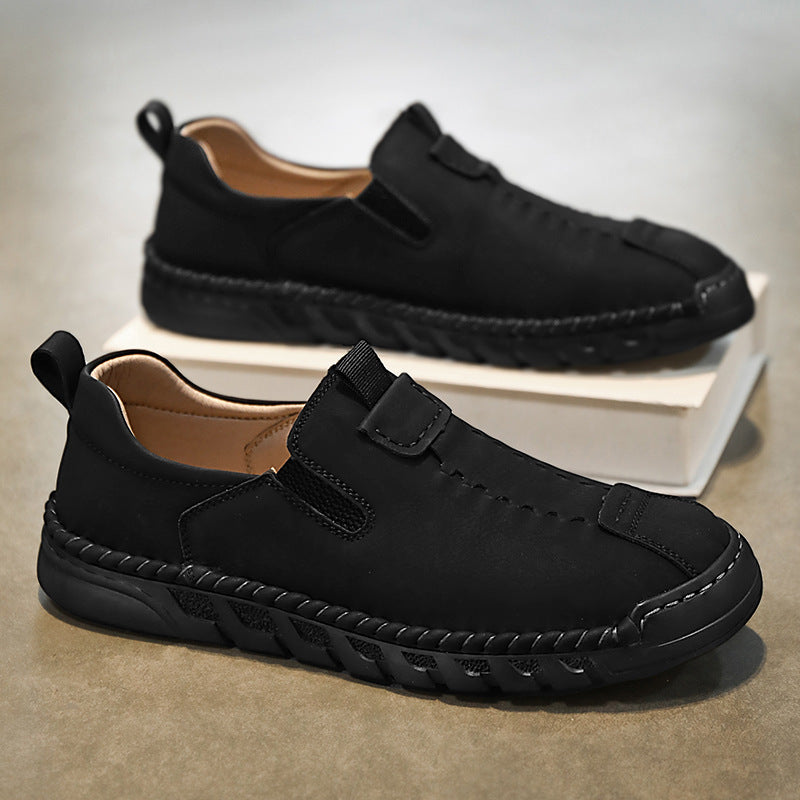 Herren Bequeme Leder Slip-On Schuhe mit elastischem Einschlupfdesign EB