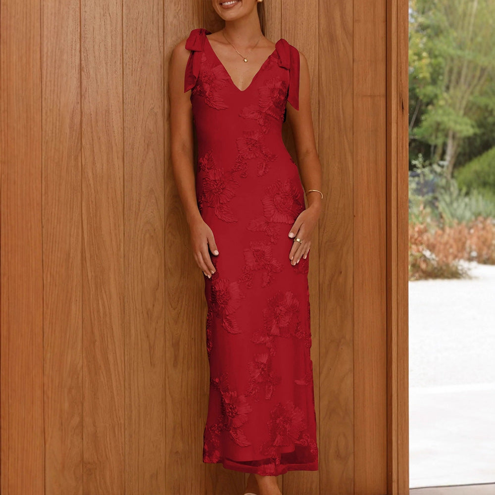 Damen Maxikleid mit floralem Design und elegantem V-Ausschnitt EB