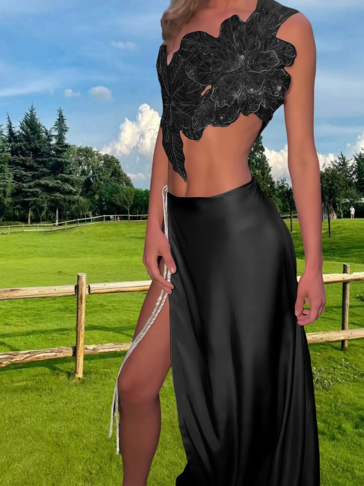 Damen Elegantes Hochzeitskleid mit floraler Applikation und schwingendem Rock EB