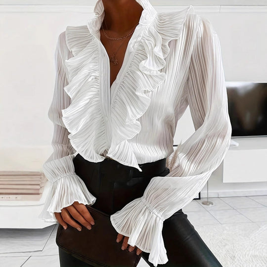 Damen Plissee Bluse mit Rüschendetails und eleganten Volants EB