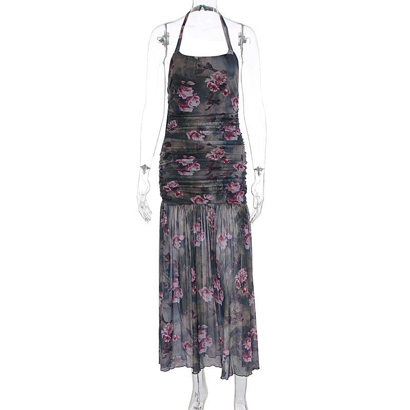 Damen Schulterfreies Maxikleid mit elastischen Rüschendetails EB