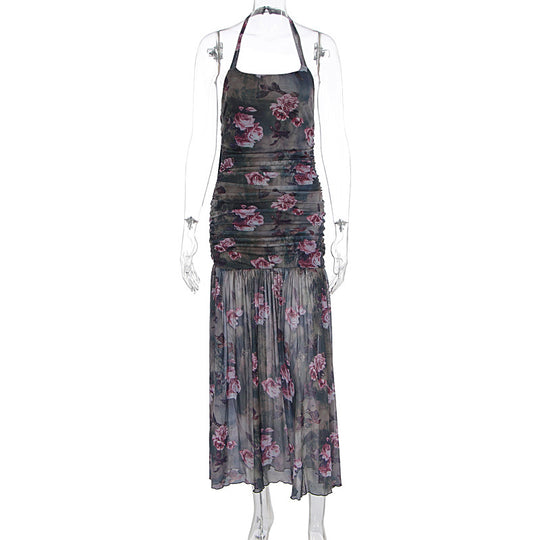 Damen Schulterfreies Maxikleid mit elastischen Rüschendetails EB