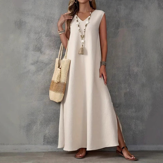 Damen Maxikleid mit schickem V-Ausschnitt und seitlichen Schlitzen EB