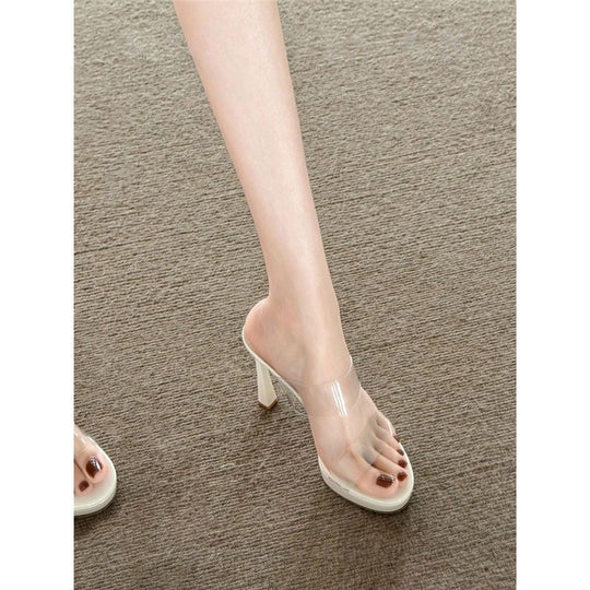 Damen transparente High Heel Sandalen mit elegantem Blockabsatz EB